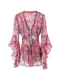 JOHN GALLIANO Y2K Newspaper print sheer silk blouse