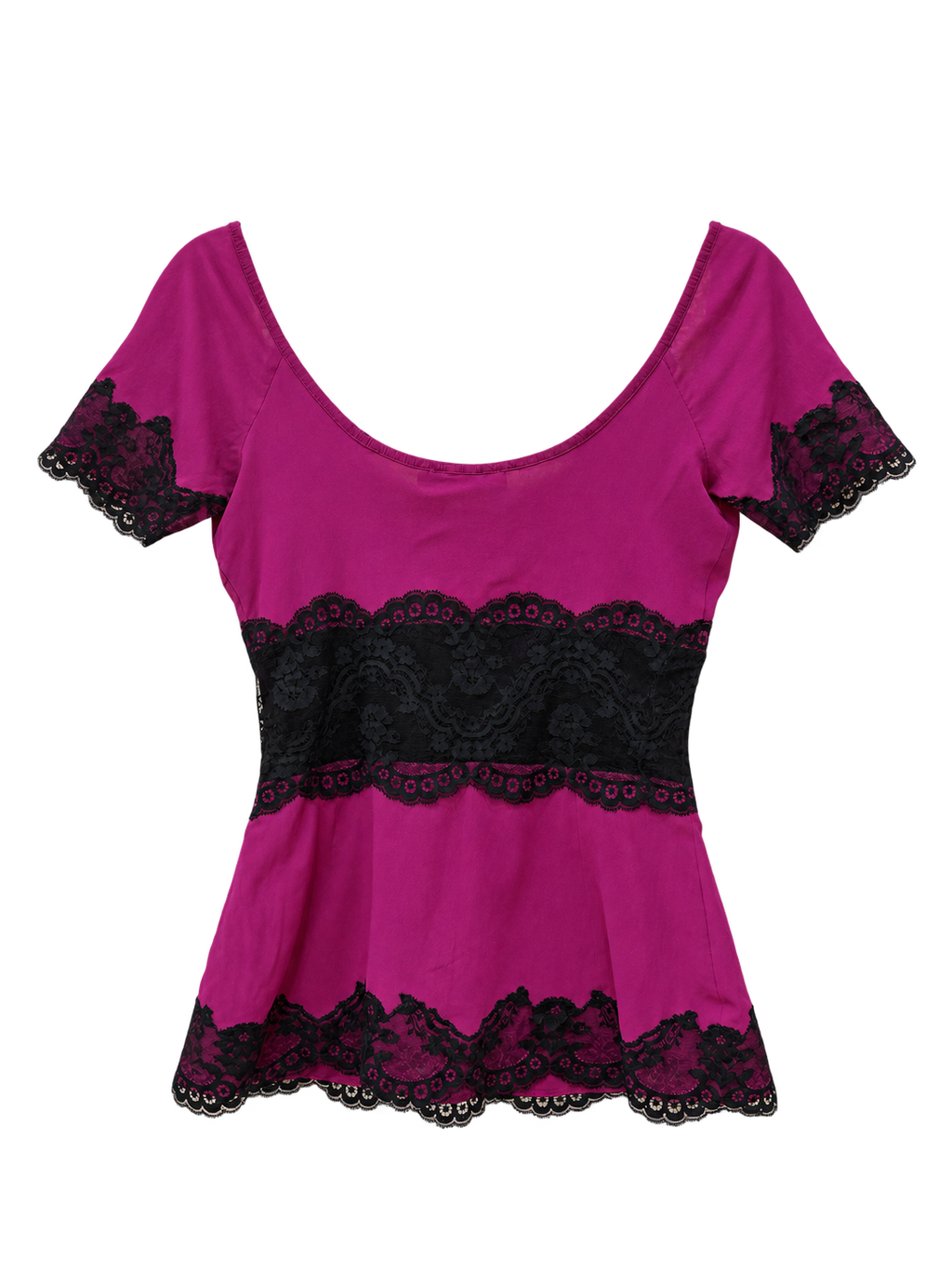 Dolce & Gabbana Magenta & Black Lace Short Sleeve Top