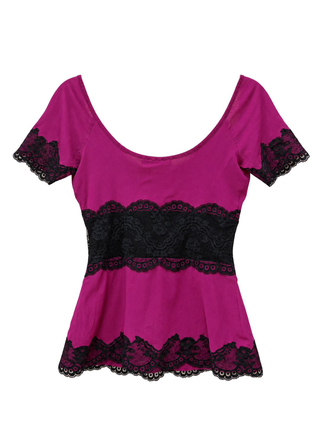 Dolce & Gabbana Magenta & Black Lace Short Sleeve Top