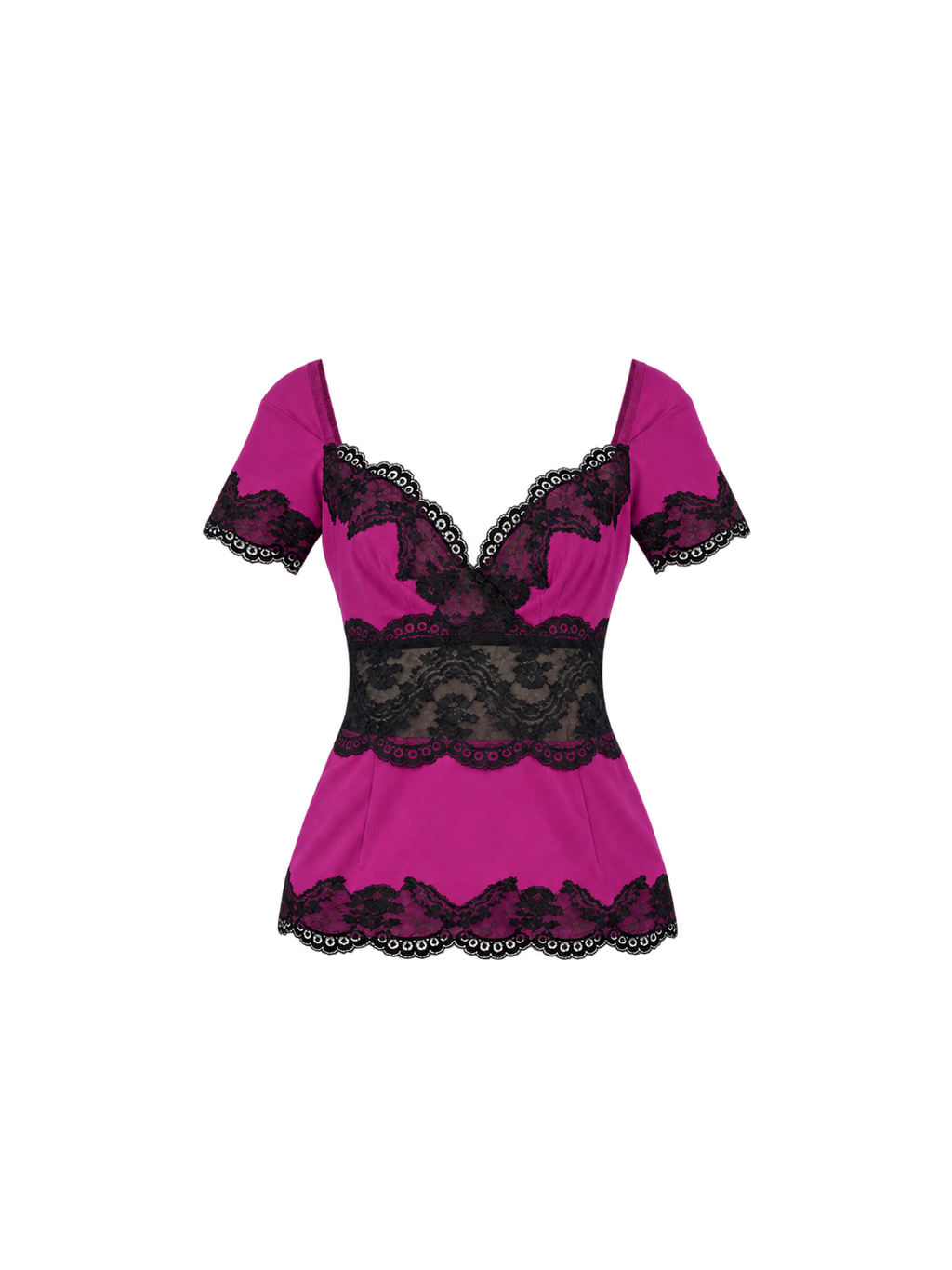 Dolce & Gabbana Magenta & Black Lace Short Sleeve Top