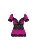 Dolce & Gabbana Magenta & Black Lace Short Sleeve Top