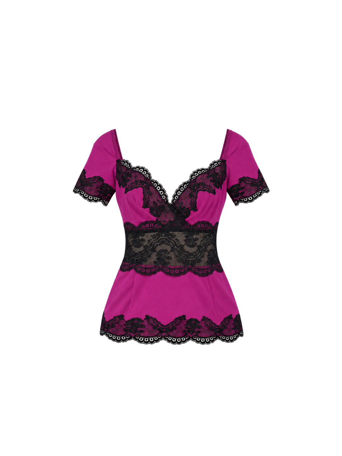 Dolce & Gabbana Magenta & Black Lace Short Sleeve Top